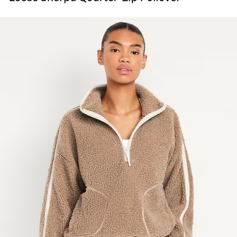 Old Navy Taupe Sherpa Quarter-Zip Jacket